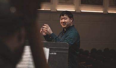 Dr. John Shiu directs the BSU String Ensemble.
