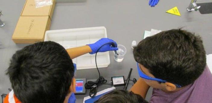 Students testing a water sample